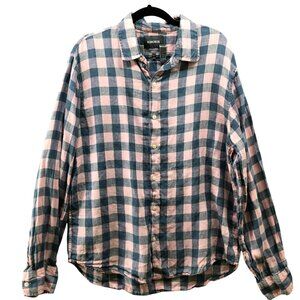 Bonobos 100% Linen Shirt Mens L Pink Blue Check‎ Button Up Standard Fit